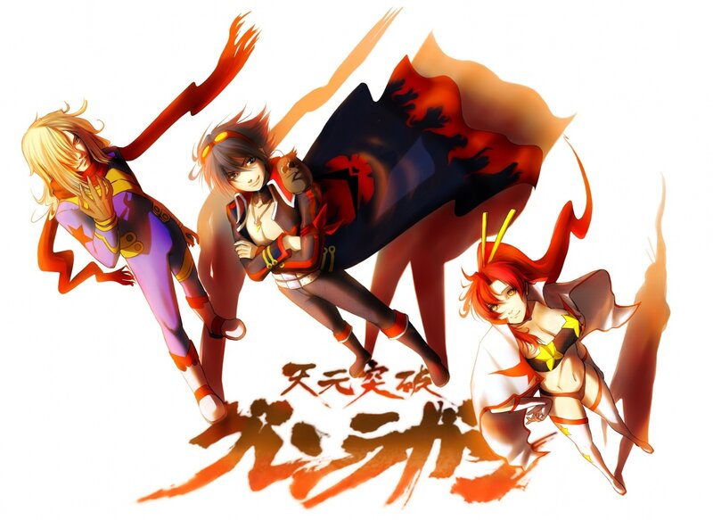 Three anime characters in action