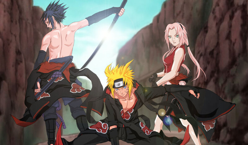 Three Anime Characters in Action — Black