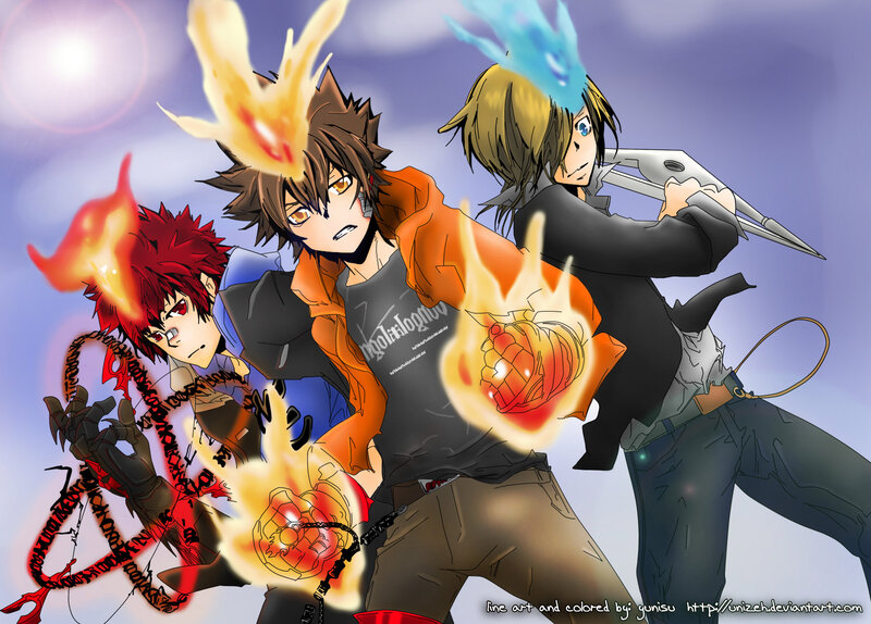 Three Anime Characters in Action — Blue, Dramatic