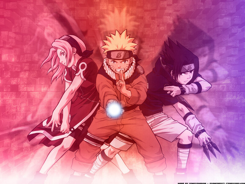 Three Anime Characters in Action — Red