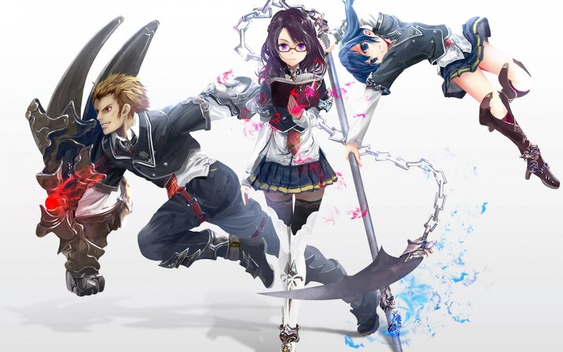 Three Anime Characters in Action — White, Dramatic