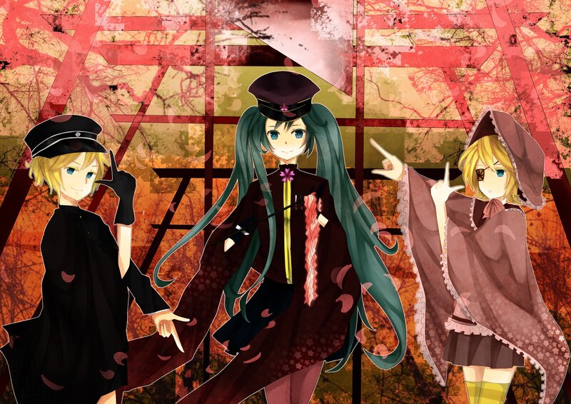 Three anime characters in autumn setting