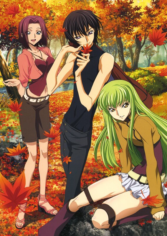Three Anime Characters in Autumn