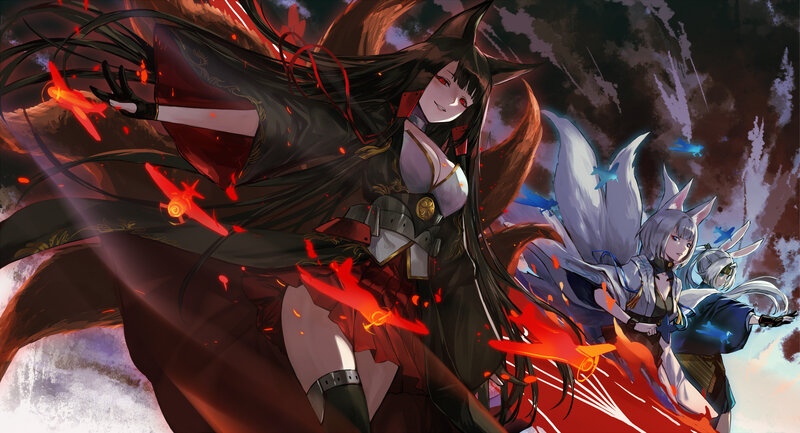 Three Anime Characters in Battle — Black