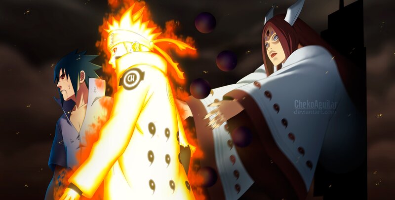 Three Anime Characters in Battle — Orange, Dramatic, Night