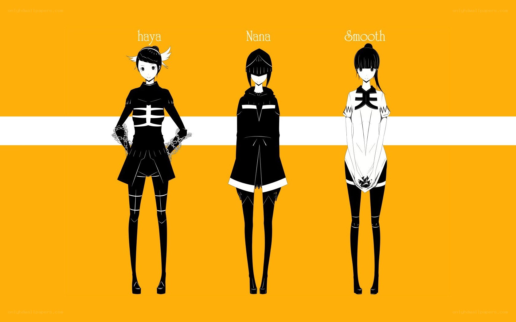 three anime characters in black and white