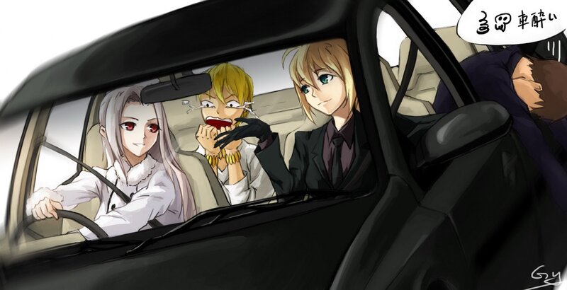 Three Anime Characters in Car