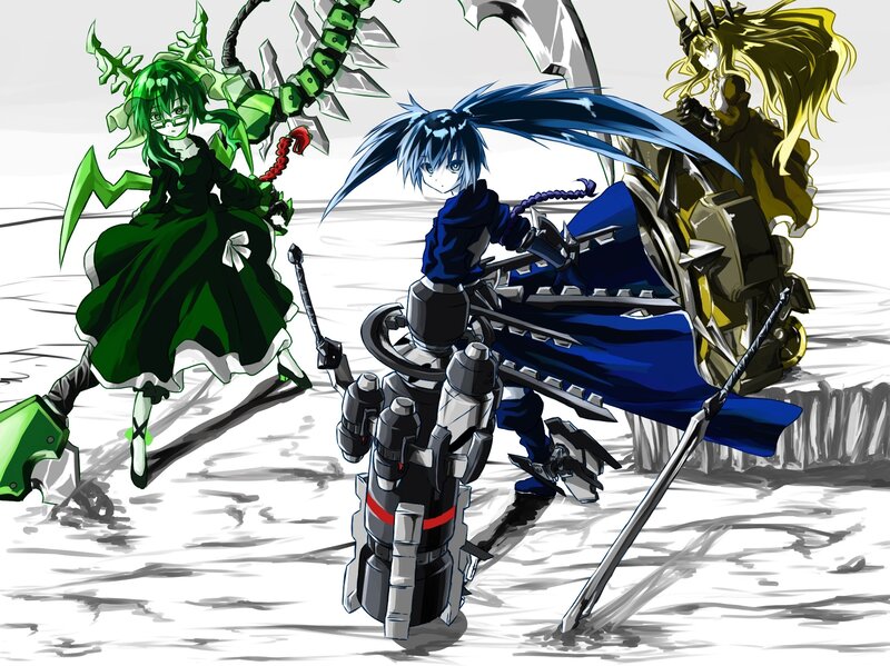 Three anime characters in combat