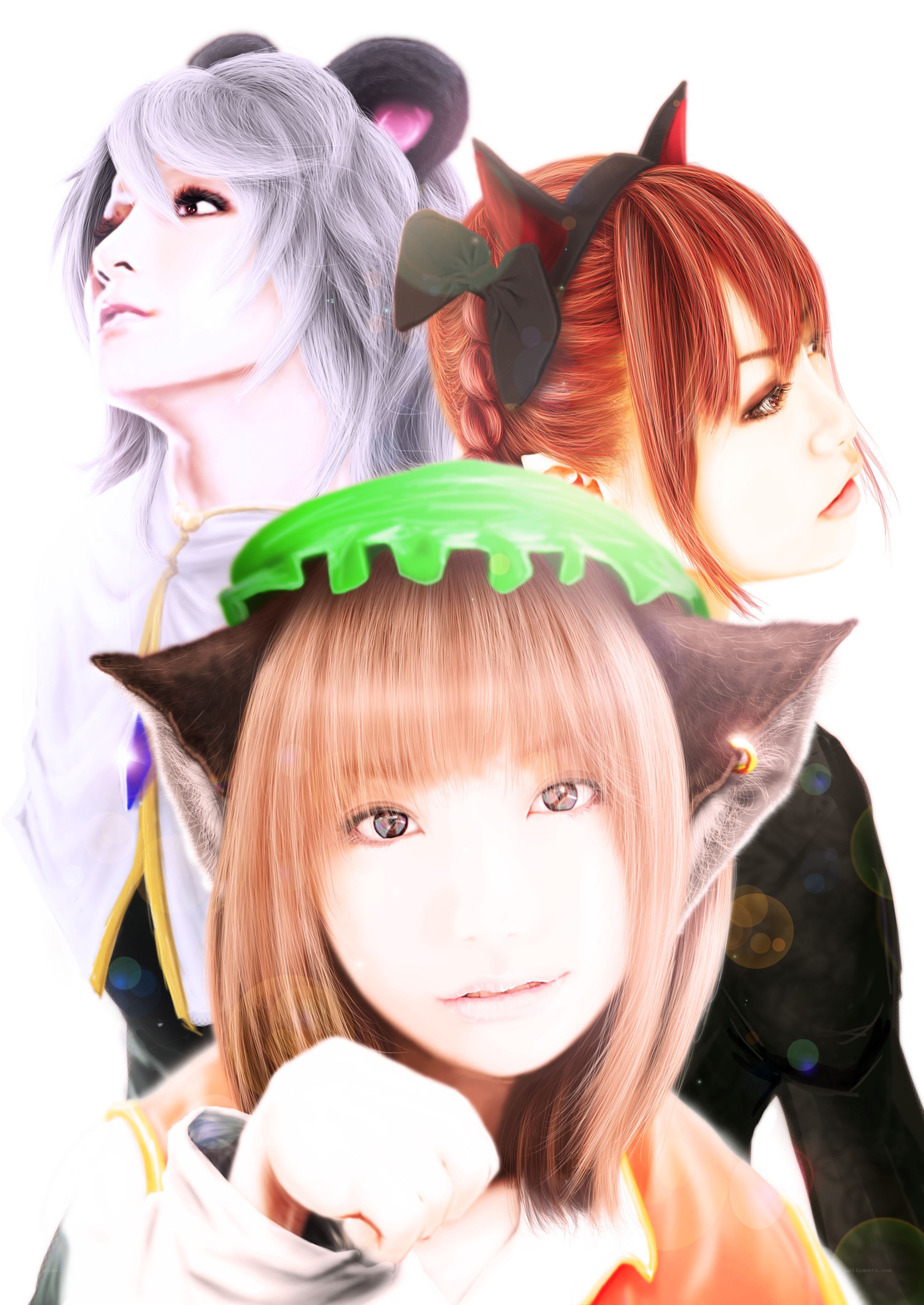 three anime characters in cosplay