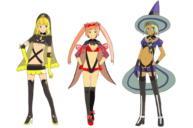 Three anime characters in costumes