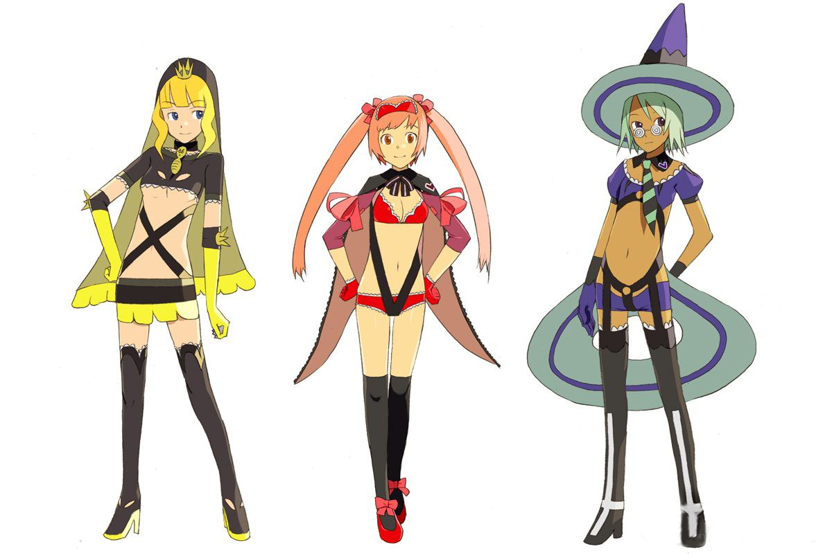 Three anime characters in costumes