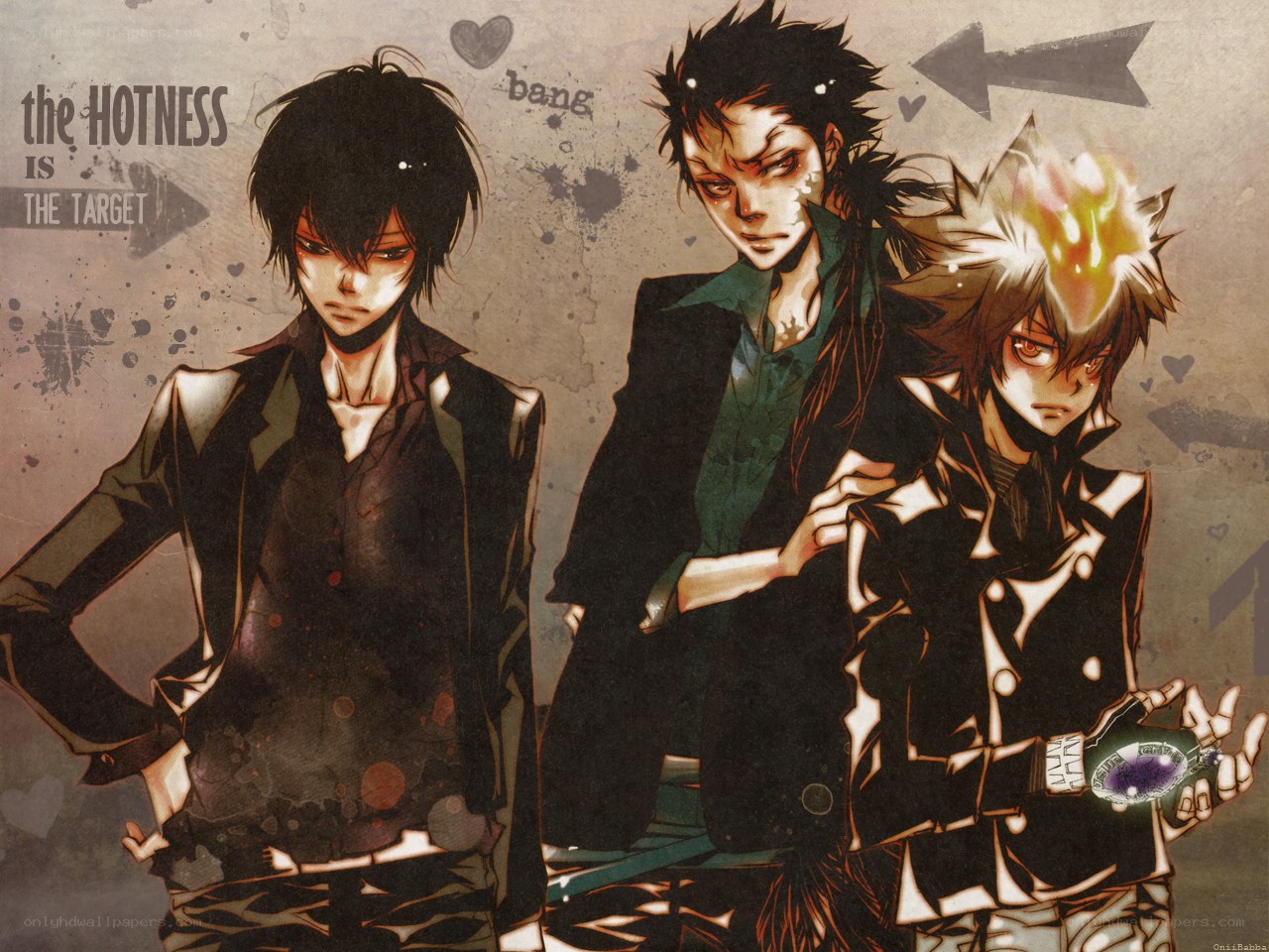 three anime characters in dark attire