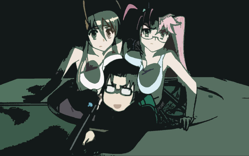 three anime characters in dark setting