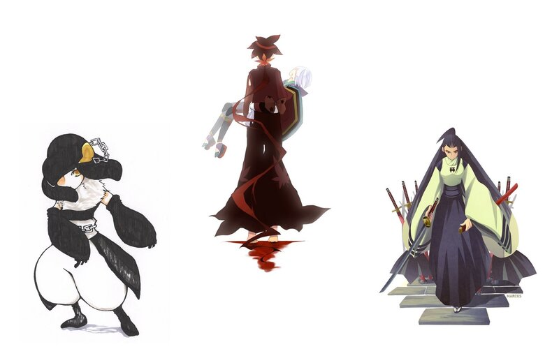 Three anime characters in different styles