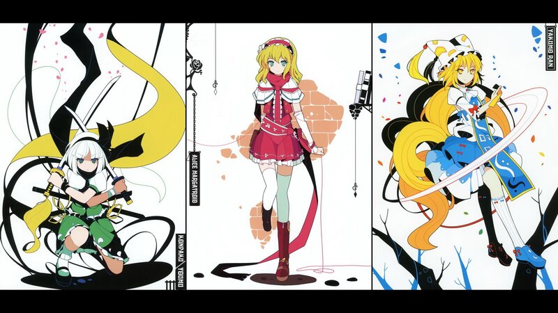 Three anime characters in distinct styles