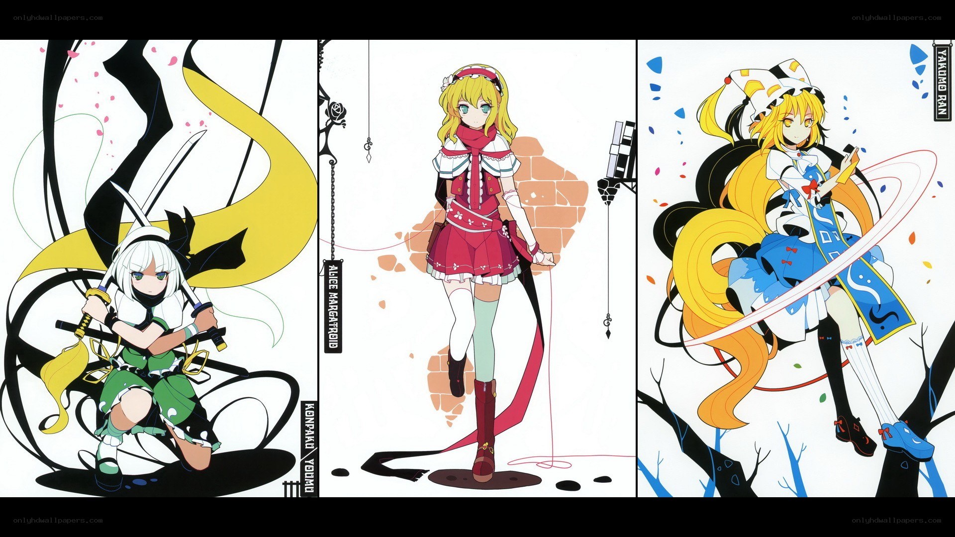 Three anime characters in distinct styles