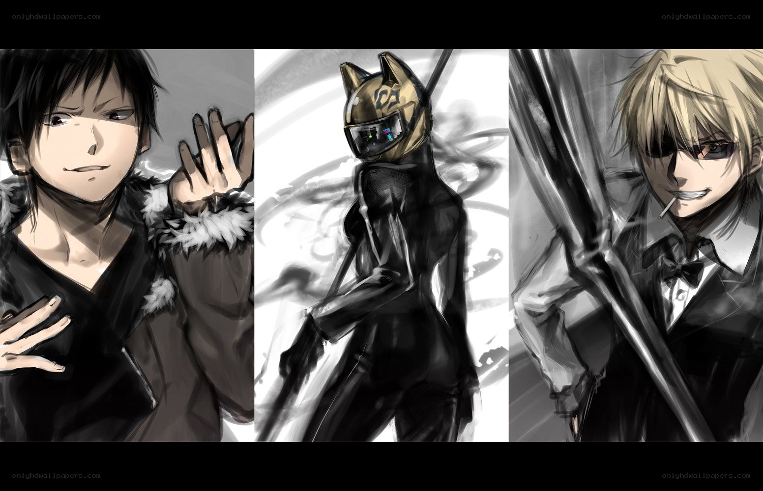 Three anime characters in distinct styles