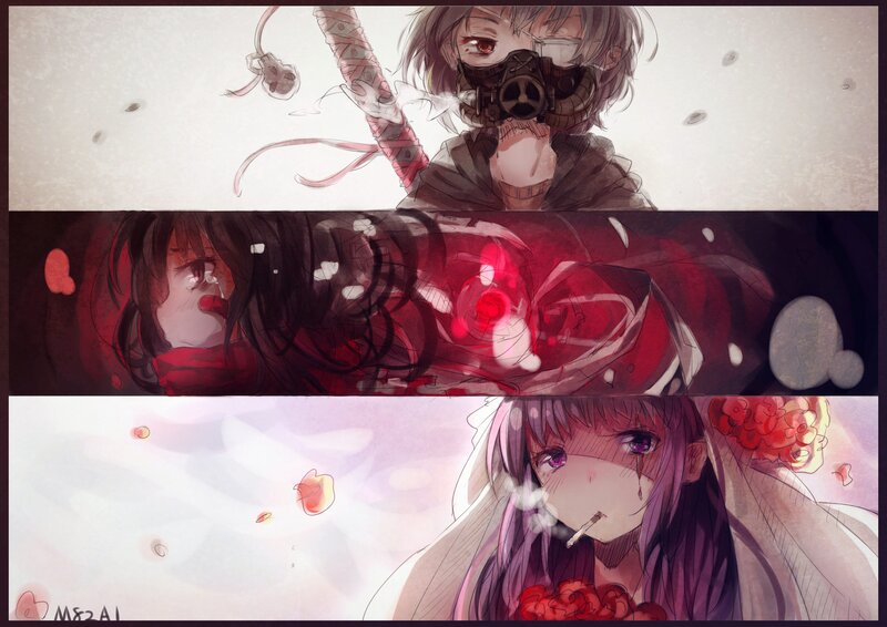 Three anime characters in distress
