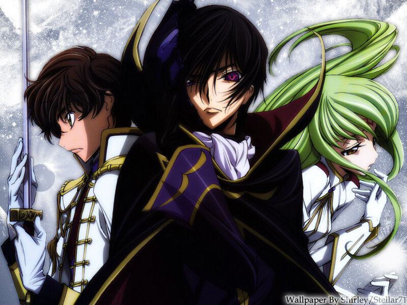 Three anime characters in dramatic pose