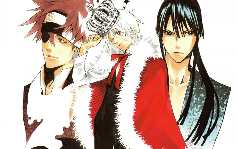Three anime characters in dramatic poses