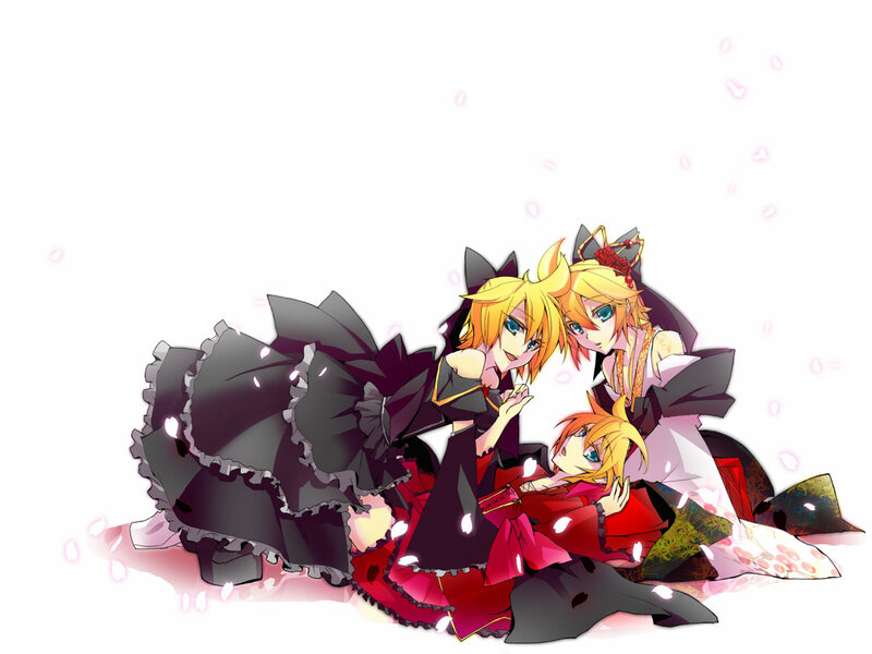 Three anime characters in dresses