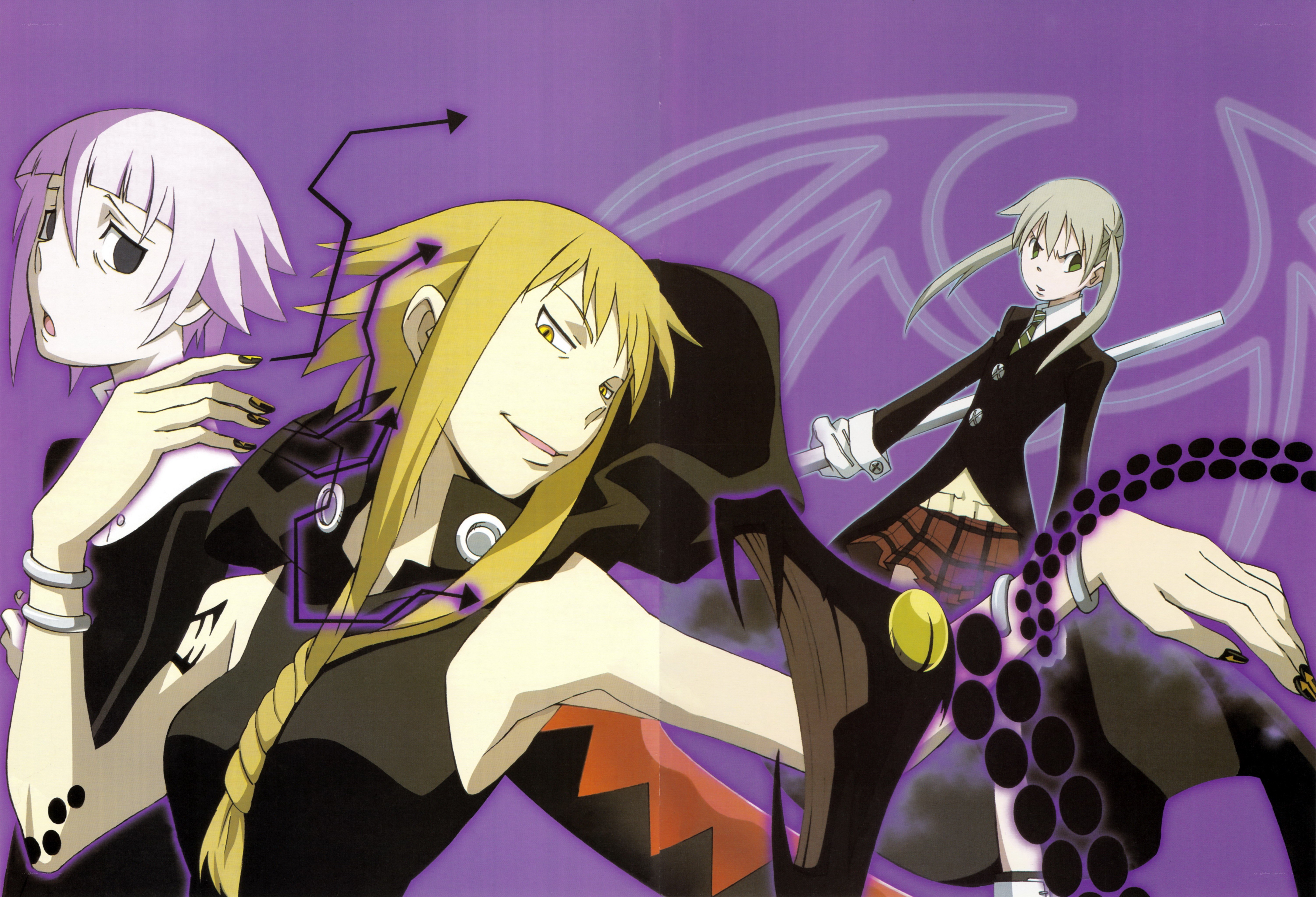 Three anime characters in dynamic pose