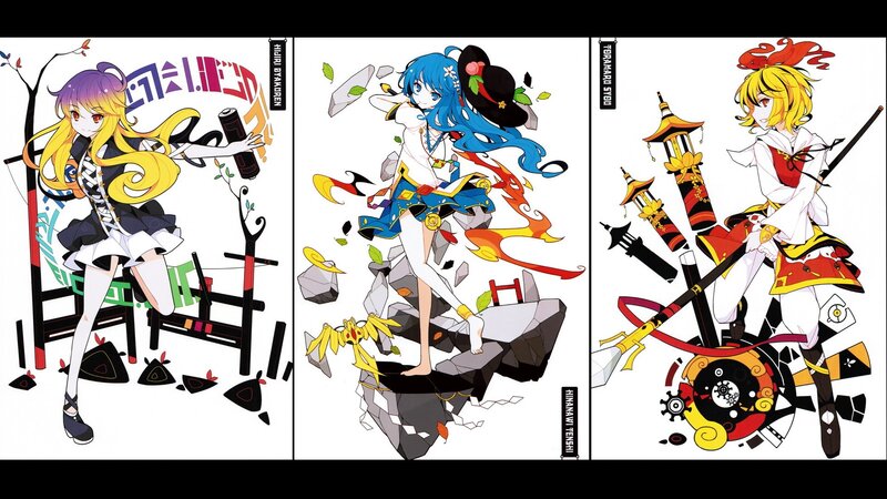 Three anime characters in dynamic poses