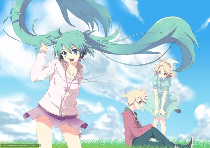 Three Anime Characters in Field — Blue, Cheerful