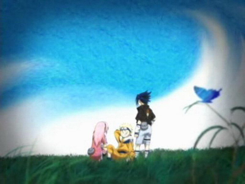 Three Anime Characters in Field — Blue, Serene, Afternoon