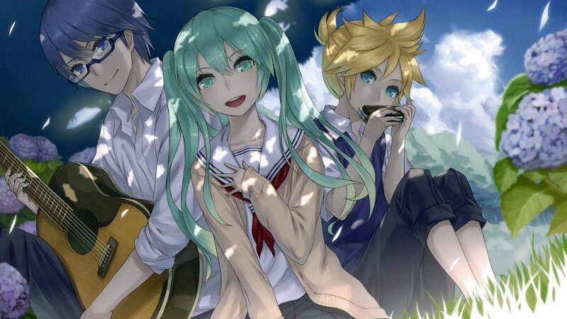 Three Anime Characters in Field — Blue, Serene