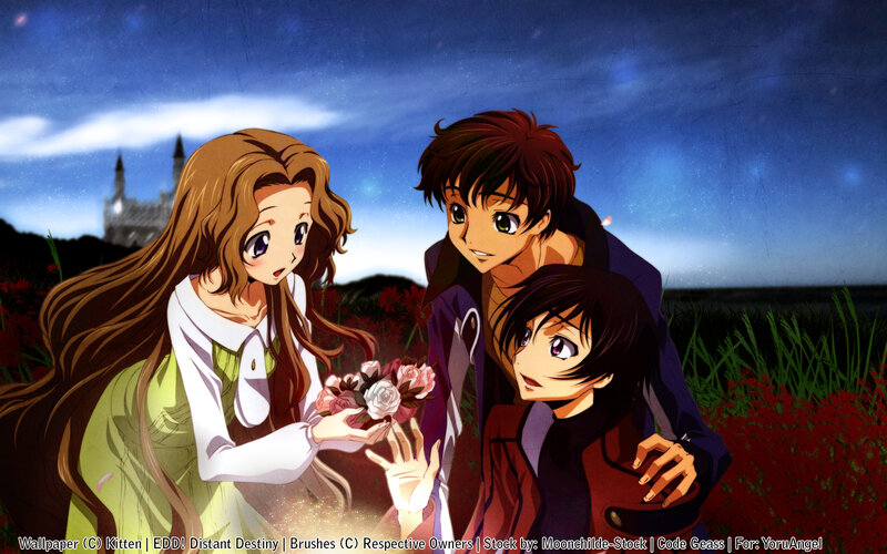 Three Anime Characters in Field — Blue