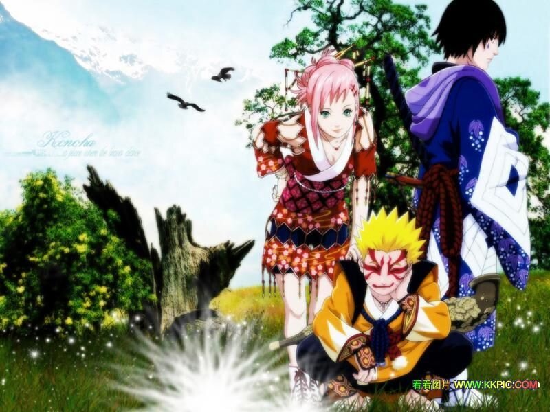 Three Anime Characters in Field — Green