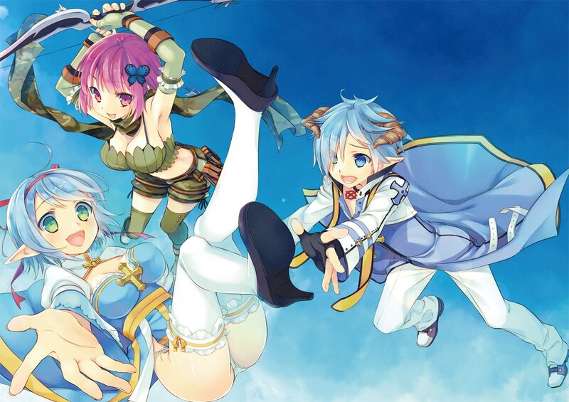Three Anime Characters in Flight — Blue, Dynamic, Elves