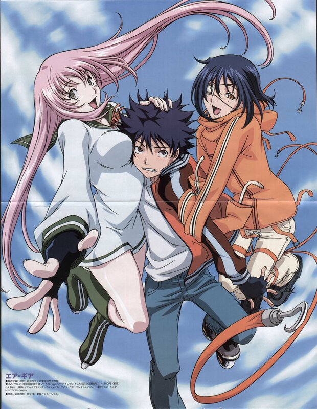 Three Anime Characters in Flight — Blue, Dynamic