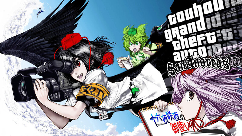 Three Anime Characters in Flight