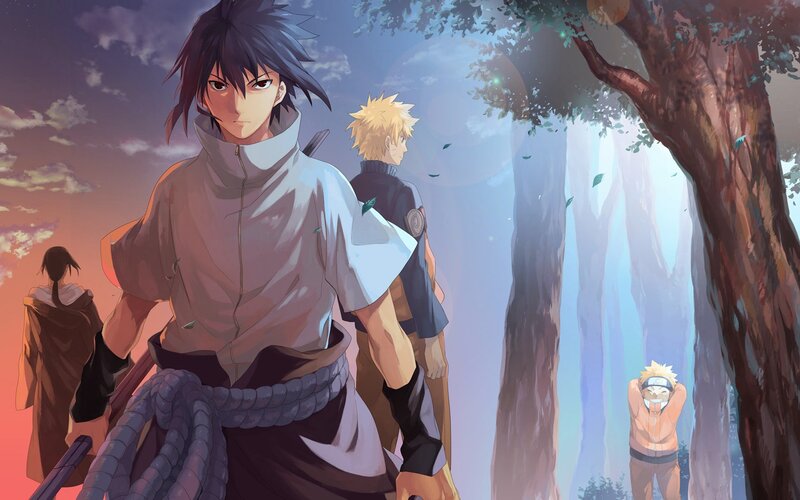 Three Anime Characters in Forest — Blue