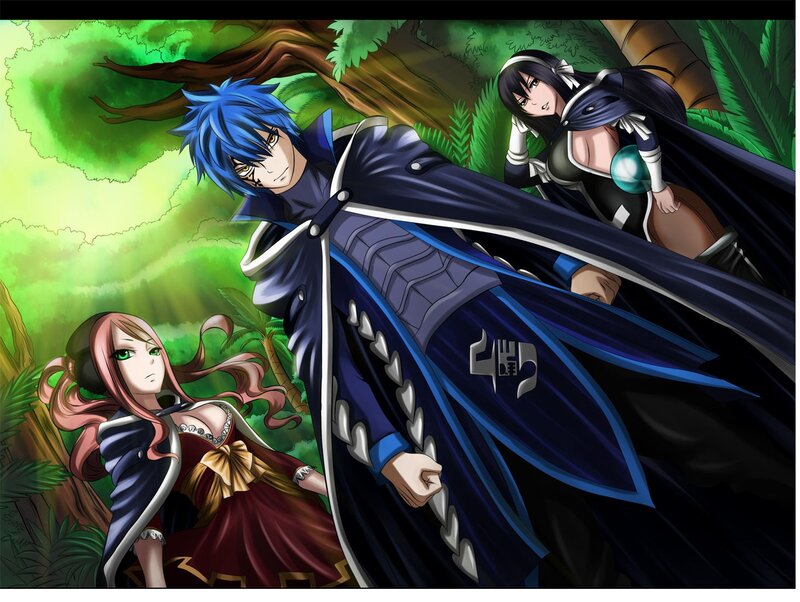 Three Anime Characters in Forest — Green, Dramatic, Afternoon, Cloak