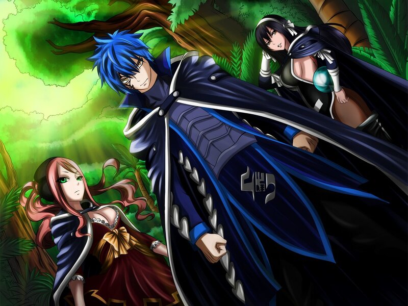 Three Anime Characters in Forest — Green, Dramatic, Cloak