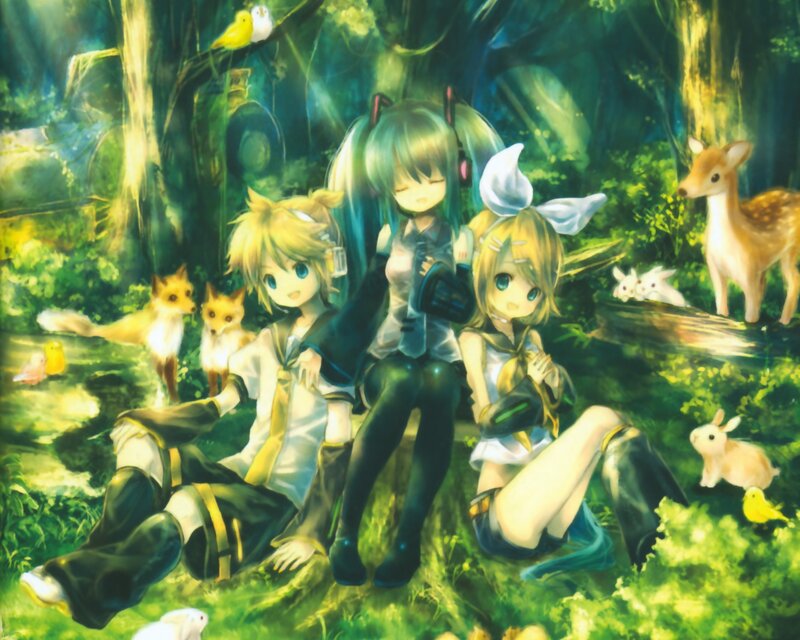 Three Anime Characters in Forest — Green, Serene