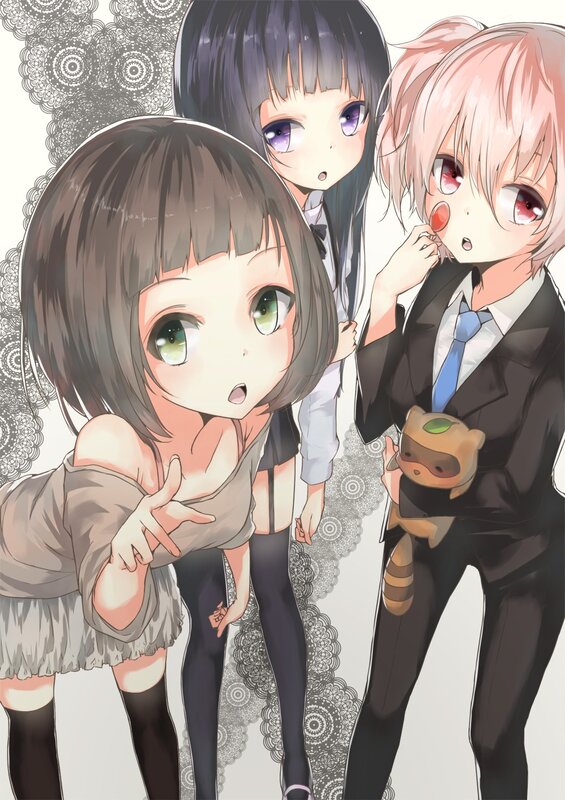 Three anime characters in formal wear