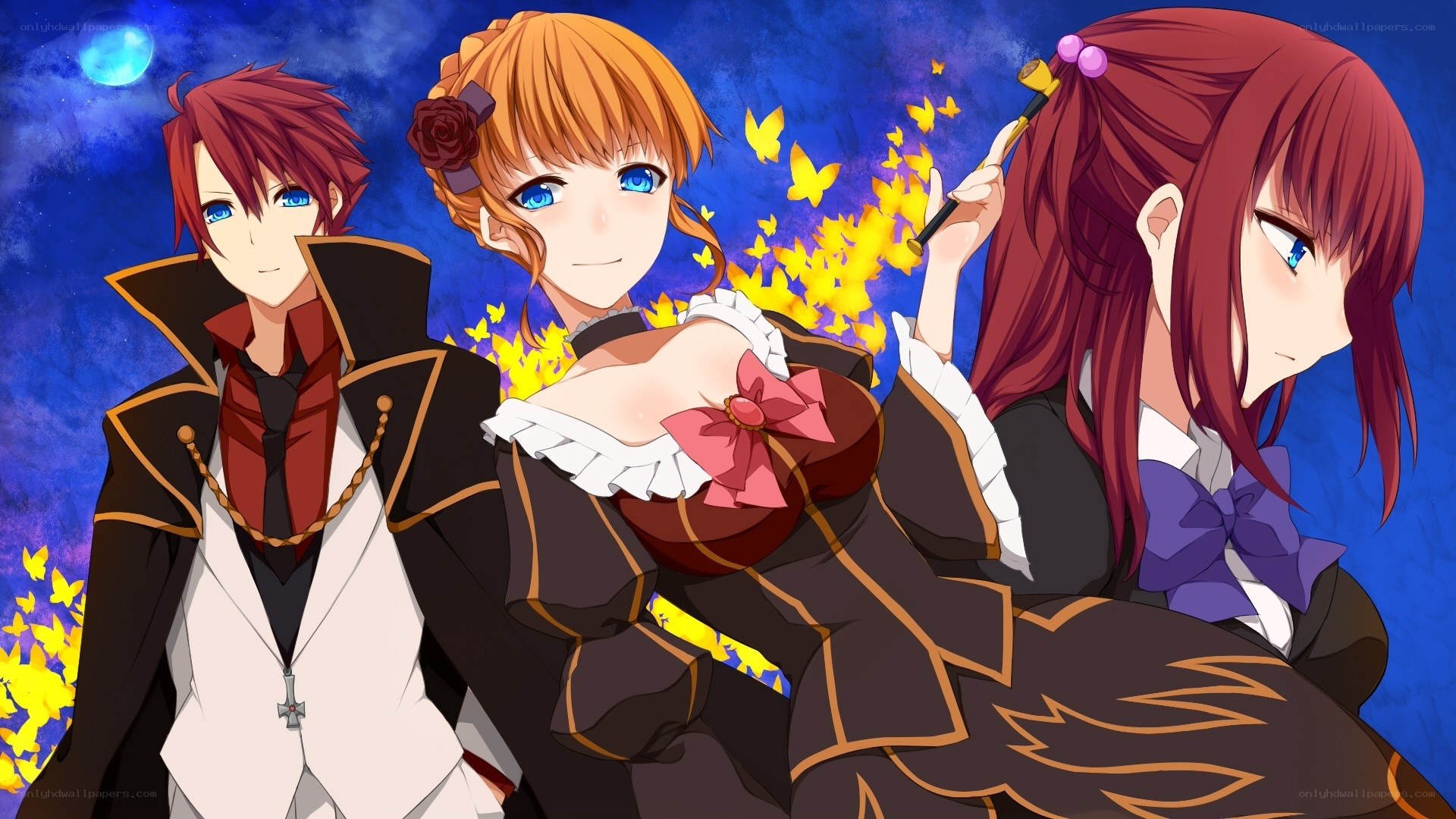 Three anime characters in formal wear