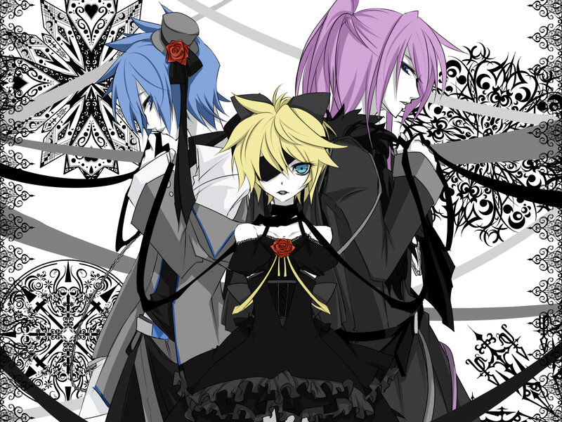 three anime characters in gothic attire