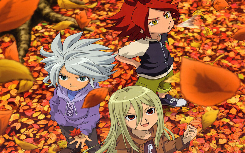 Three Anime Characters in Leaves