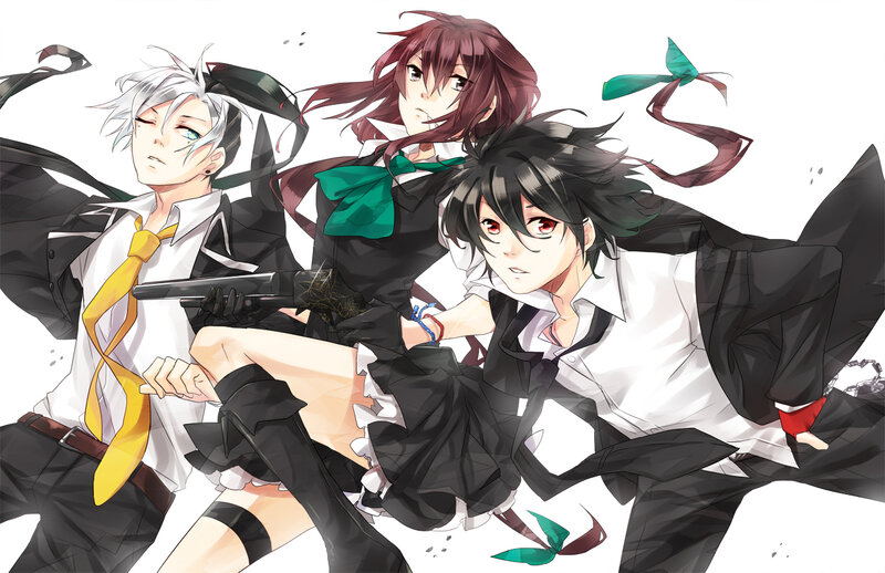 Three Anime Characters in Motion — Black, Dynamic