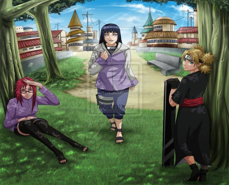 Three Anime Characters in Park — Green
