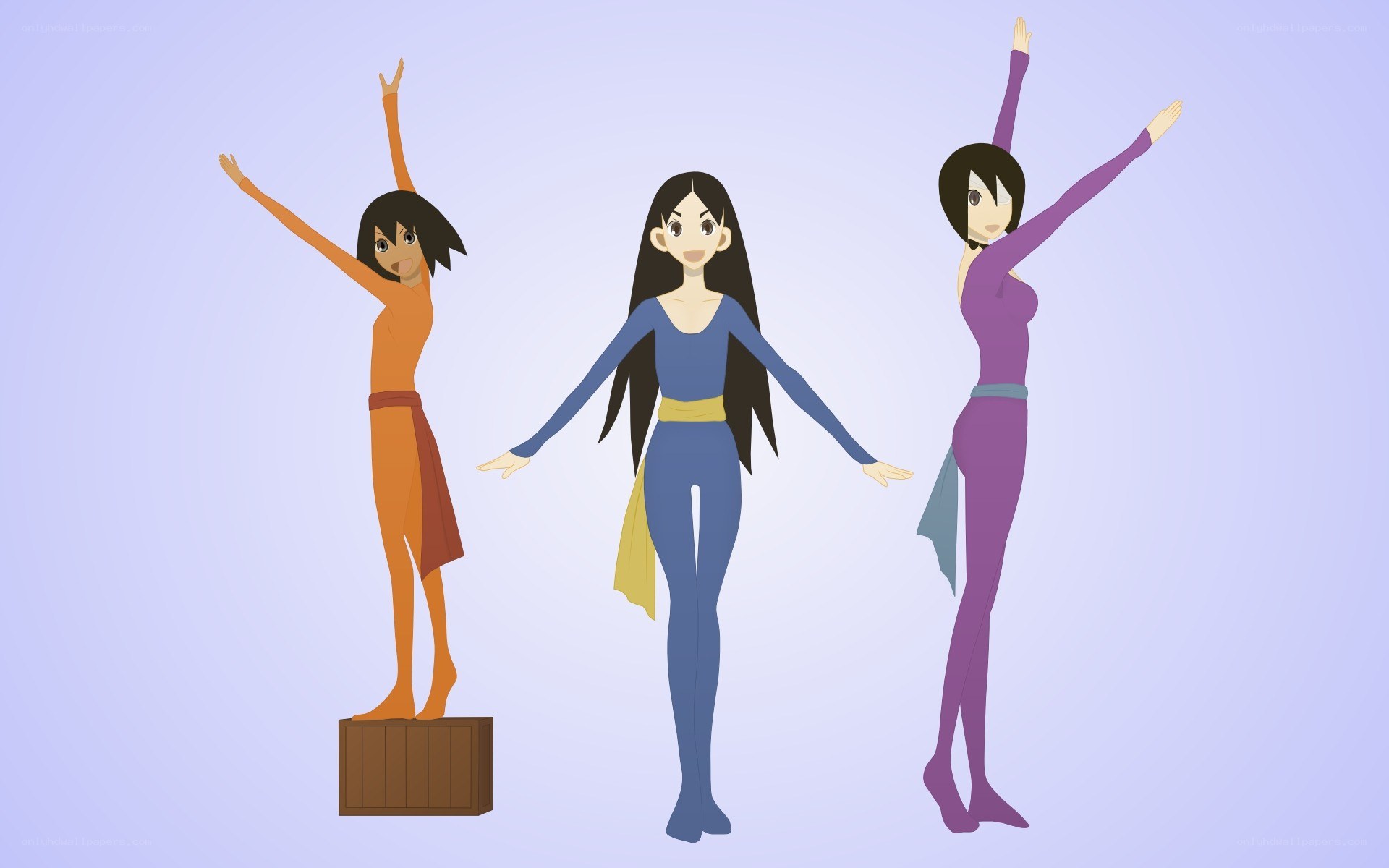 three anime characters in poses