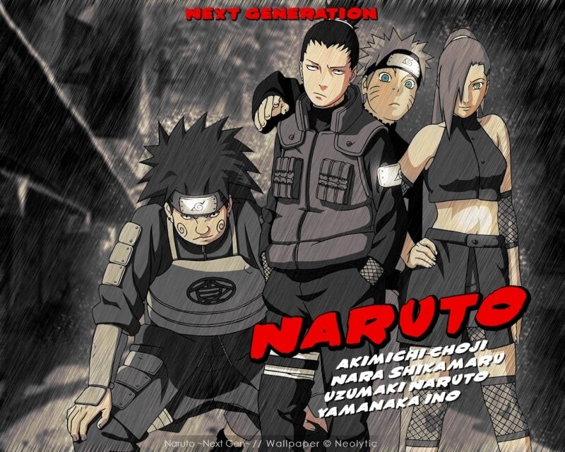 Three Anime Characters in Rain — Black