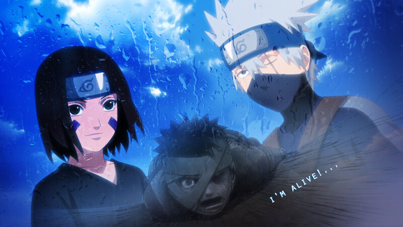 Three Anime Characters in Rain — Blue