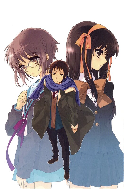 three anime characters in school uniforms