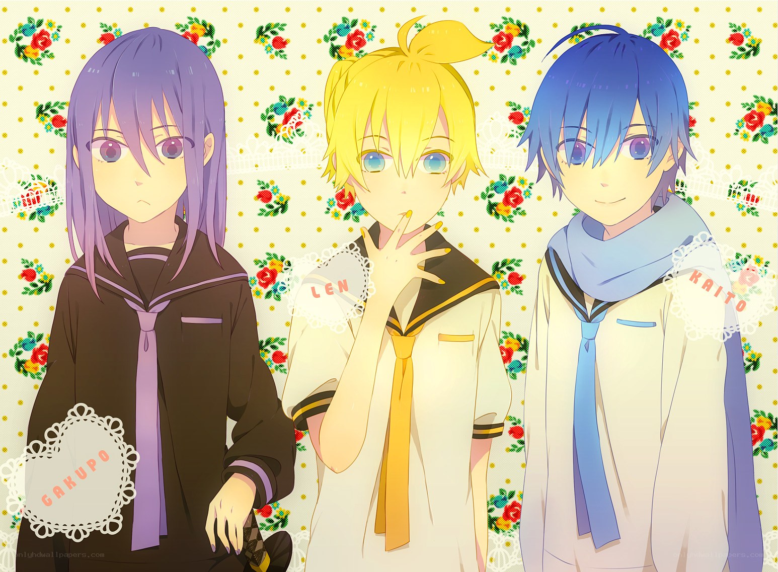 Three anime characters in school uniforms